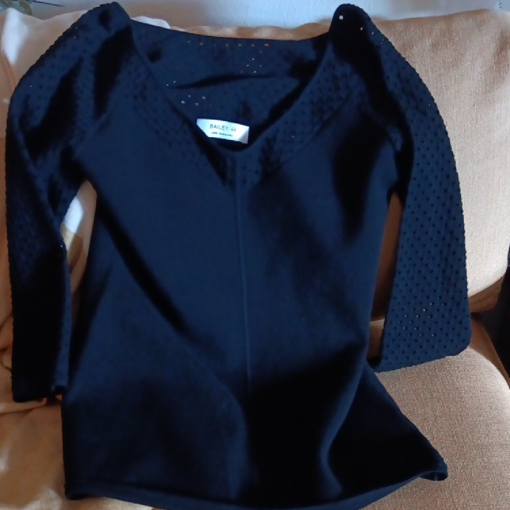 Bailey/44  Midnight Black Perforated Sleeve Top